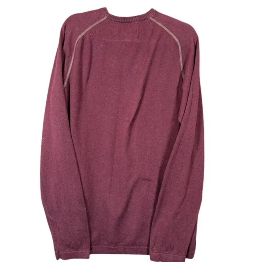 Eddie Bauer Merino Wool Blend Sweater with waffle knit Front Burgundy Gray XLT - Picture 4 of 13